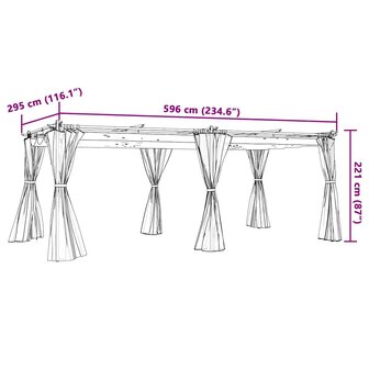 Prieel met gordijnen 6x3 m staal antracietkleurig 9