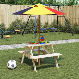 Picknicktafel voor 4 kinderen met parasolgat massief vurenhout 3