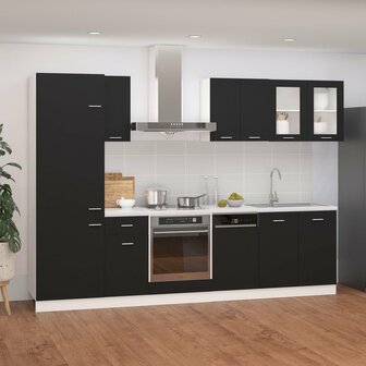 8-delige Keukenkastenset bewerkt hout zwart 1