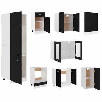 8-delige Keukenkastenset bewerkt hout zwart 5