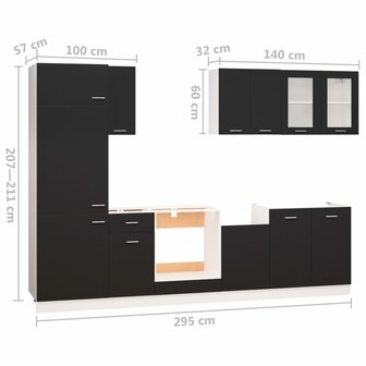 8-delige Keukenkastenset bewerkt hout zwart 8