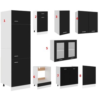 8-delige Keukenkastenset bewerkt hout zwart 9