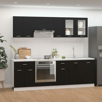 8-delige Keukenkastenset bewerkt hout zwart 1
