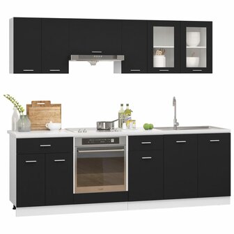 8-delige Keukenkastenset bewerkt hout zwart 2