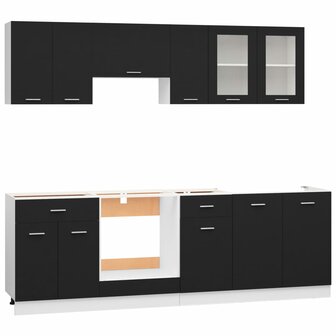 8-delige Keukenkastenset bewerkt hout zwart 3