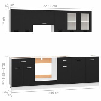 8-delige Keukenkastenset bewerkt hout zwart 8