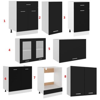 8-delige Keukenkastenset bewerkt hout zwart 9