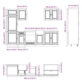 7-delige Keukenkastenset Kalmar bewerkt hout oud houtkleurig 8