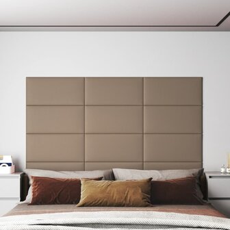 Wandpanelen 12 st 2,16 m&sup2; 60 x 30 cm kunstleer cappuccinokleur 1