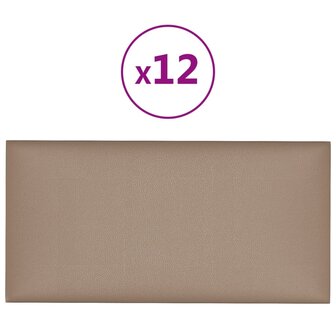 Wandpanelen 12 st 2,16 m&sup2; 60 x 30 cm kunstleer cappuccinokleur 2