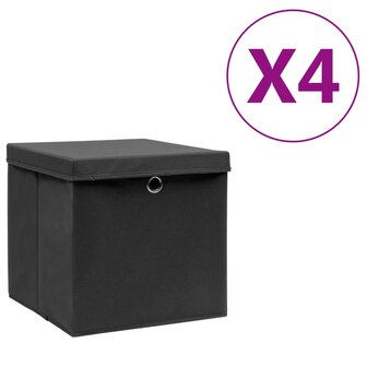 Opbergboxen met deksel 4 st 28x28x28 cm zwart 1