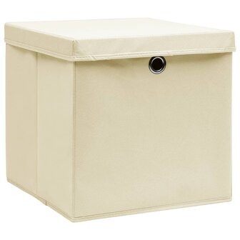 Opbergboxen met deksel 4 st 28x28x28 cm cr&egrave;mekleurig 2
