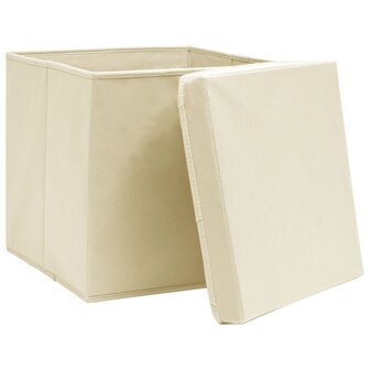 Opbergboxen met deksel 4 st 28x28x28 cm cr&egrave;mekleurig 3