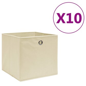 Opbergboxen 10 st 28x28x28 cm nonwoven stof cr&egrave;mekleurig 1