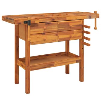 Werkbank met lades en bankschroeven 124x52x83 cm acaciahout 2
