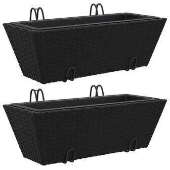 Plantenbakken 2 st met haken poly rattan zwart 2
