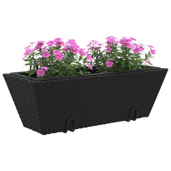 Plantenbakken 2 st met haken poly rattan zwart 4