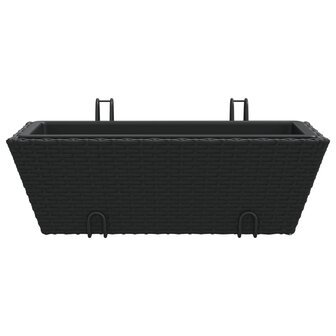 Plantenbakken 2 st met haken poly rattan zwart 5