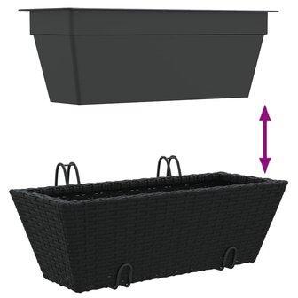 Plantenbakken 2 st met haken poly rattan zwart 9