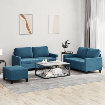 3-delige Loungeset met kussens fluweel blauw 1