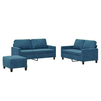 3-delige Loungeset met kussens fluweel blauw 2