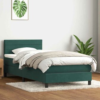 Boxspring met matras fluweel donkergroen 80x220 cm 1