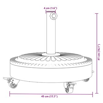Parasolvoet met wielen voor stok van &Oslash;38 / 48 mm 27 kg rond 8