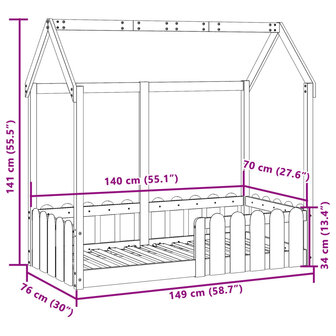 Bedhuis massief grenenhout 70x140 cm 9