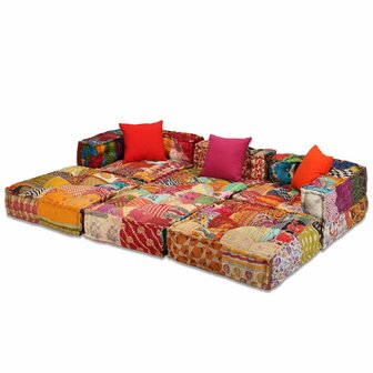 Poef driezits modulair stof patchwork 2