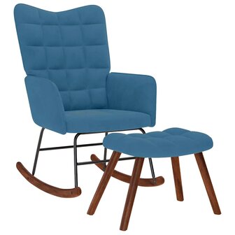 Schommelstoel met krukje fluweel blauw 2