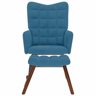 Schommelstoel met krukje fluweel blauw 4