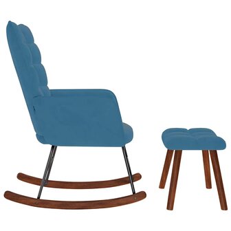 Schommelstoel met krukje fluweel blauw 7