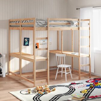 Hoogslaper met bureau en ladder massief grenenhout 160x200 cm 1