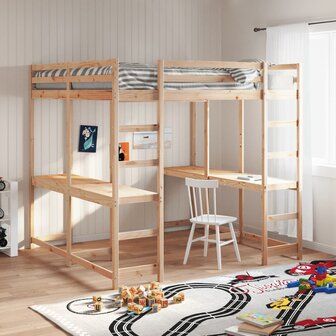 Hoogslaper met bureau en ladder massief grenenhout 140x200 cm 1