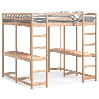 Hoogslaper met bureau en ladder massief grenenhout 140x200 cm 2