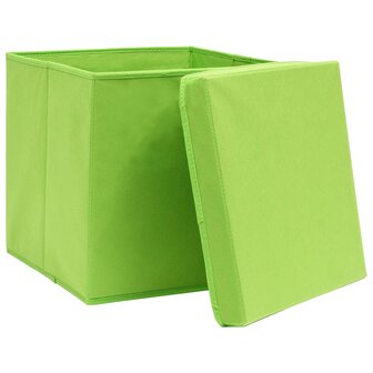 Opbergboxen met deksel 4 st 32x32x32 cm stof groen 3