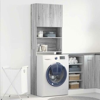 Wasmachinekast 64x24x190 cm bewerkt hout grijs sonoma eikenkl 3