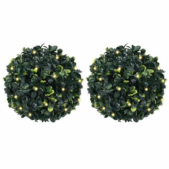 Kunstbuxusballen met LED-verlichting 2 st 22 cm groen 1