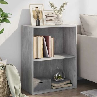 Boekenkast met 2 schappen 60x30x76,5 cm bewerkt hout betongrijs 1
