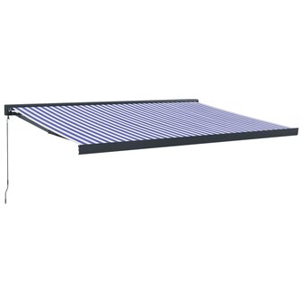 Luifel uittrekbaar 4x3 m stof en aluminium blauw en wit 2