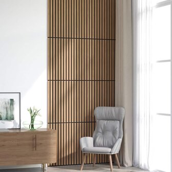 Akoestische wandpanelen 8 st latten 60,5x60 cm eikenfineer 1