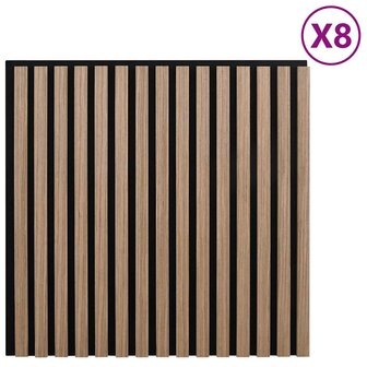 Akoestische wandpanelen 8 st latten 60,5x60 cm eikenfineer 2