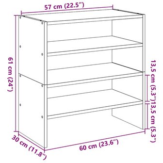 Schoenenrekken 2 st stapelbaar 60x30x30,5 cm oud houtkleurig 9