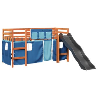 Kinderhoogslaper met gordijnen 90x190 cm grenenhout blauw 2