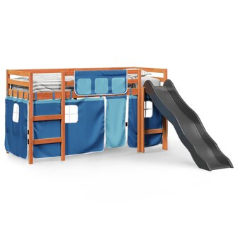 Kinderhoogslaper met gordijnen 90x190 cm grenenhout blauw 3