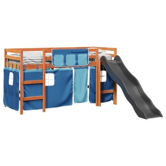 Kinderhoogslaper met gordijnen 90x190 cm grenenhout blauw 4