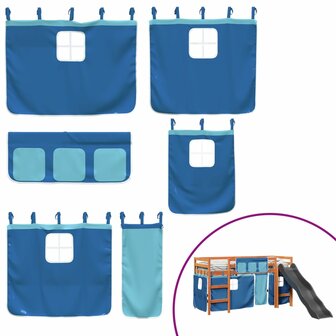 Kinderhoogslaper met gordijnen 90x190 cm grenenhout blauw 5