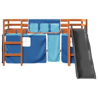 Kinderhoogslaper met gordijnen 90x190 cm grenenhout blauw 6