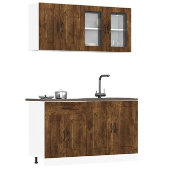 4-delige Keukenkastenset Kalmar bewerkt hout gerookt eiken 1