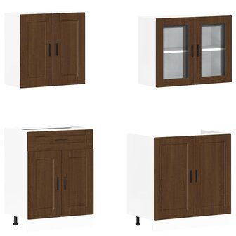 4-delige Keukenkastenset Kalmar bewerkt hout bruin eikenkleur 4